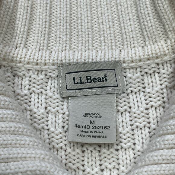 LL Bean Wool Blend Cardigan Cable Knit Fisherman Toggle Button Size Medium - Picture 3 of 13